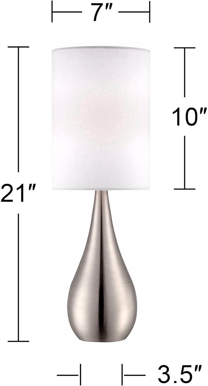 360 Lighting Evans Modern Accent Table Lamps 21" High Set of 2 Brushed Nickel Metal Teardrop White Cylinder Shade for Bedroom Living Room House Home