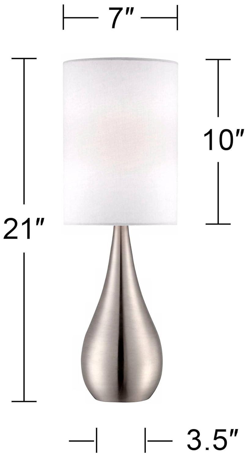 360 Lighting Evans Modern Accent Table Lamps 21" High Set of 2 Brushed Nickel Metal Teardrop White Cylinder Shade for Bedroom Living Room House Home