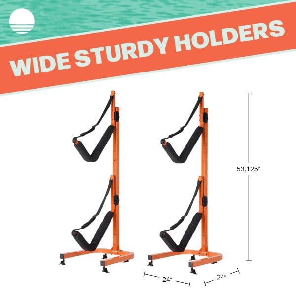 Rad Sportz Kayak Storage Rack - Portable Folding Boat Stands for Garage, Shed, or Dock -Freestanding Kayak Stands with Padded Arms and Adjustable Straps - Holds 2 Canoes, SUP, or Paddleboards, Orange