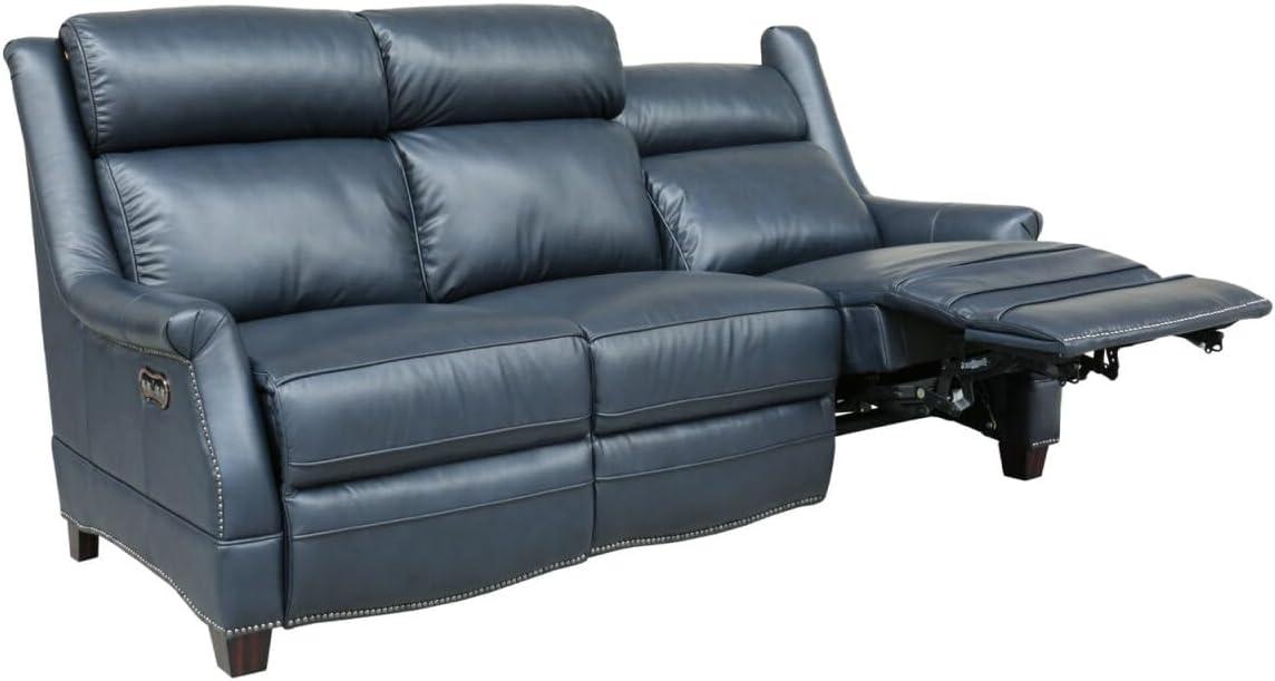 Shoreham Blue Leather Power Recliner with Nailhead Trim