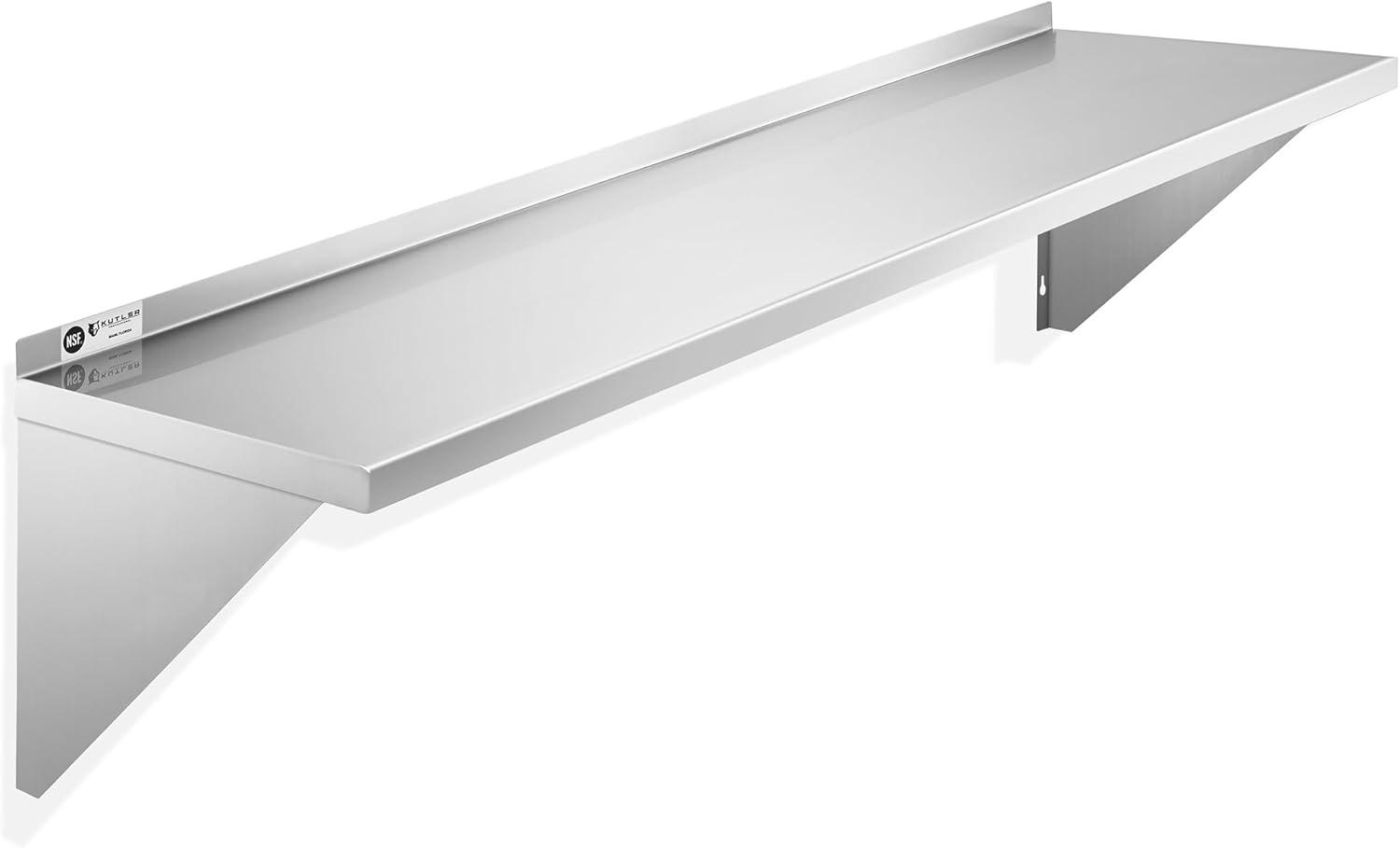 KUTLER Stainless Steel Shelf, NSF Commercial Wall Mount Shelves w/ Backsplash, Floating Metal Mounted Shelving for Restaurant, Kitchen, Home