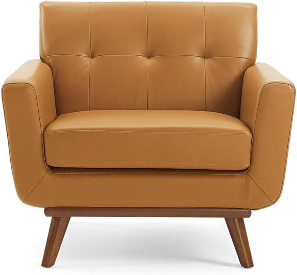 Modway Engage Top-Grain Leather Living Room Accent Armchair in Tan