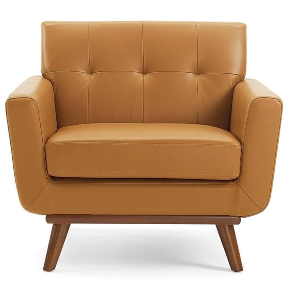 Modway Engage Top-Grain Leather Living Room Accent Armchair in Tan