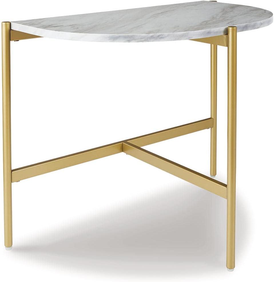 Contemporary Goldtone Chairside Table with Faux Marble Top