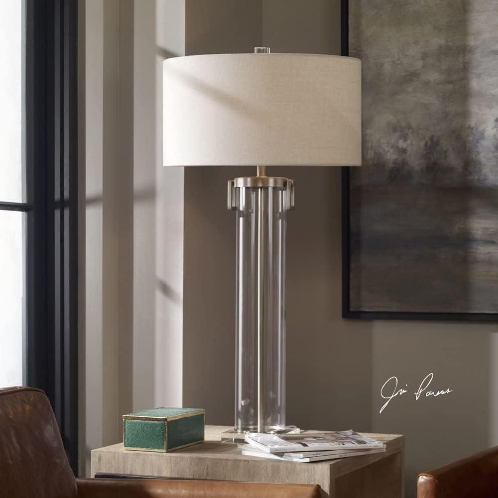 Bowery Hill Modern Table Lamp in Brushed Nickel and Off White