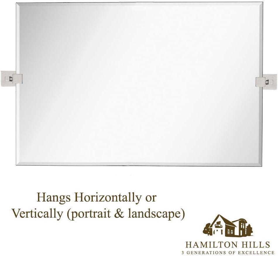 Hamilton Hills 24" x 36 " Frameless Pivot Wall Mirror With Matte Black Squared Wall Brackets