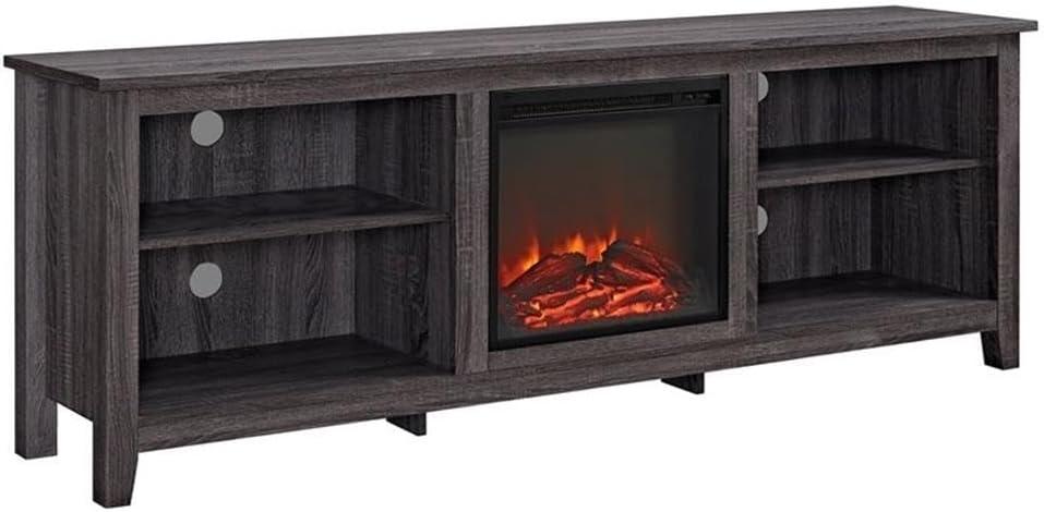 Essential 70" Rustic Farmhouse Electric Fireplace Wood TV Stand - Charcoal