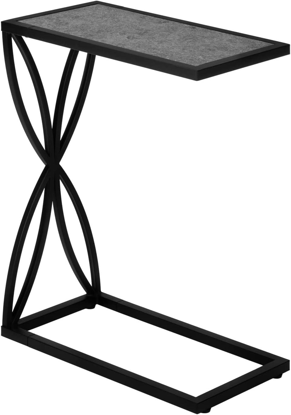 Accent Table, C-shaped, End, Side, Snack, Living Room, Bedroom, Metal, Laminate, Grey, Black