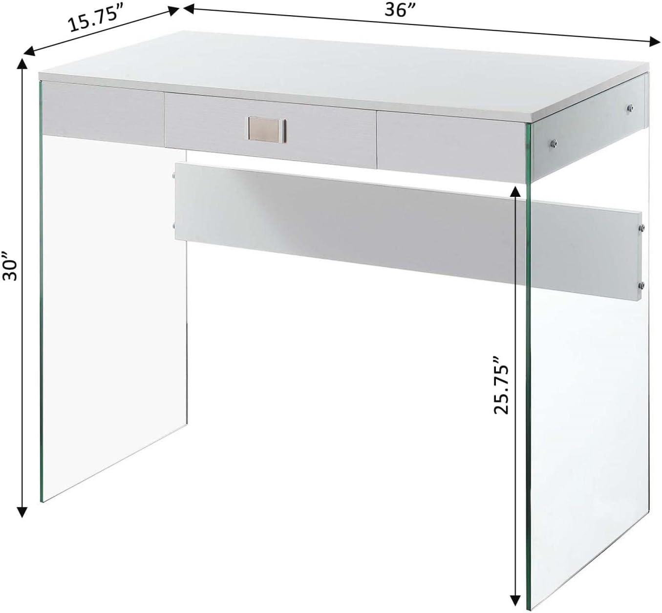 Convenience Concepts SoHo 30 inches Tall 1 Drawer Glass 36-inch Desk, White, All Ages