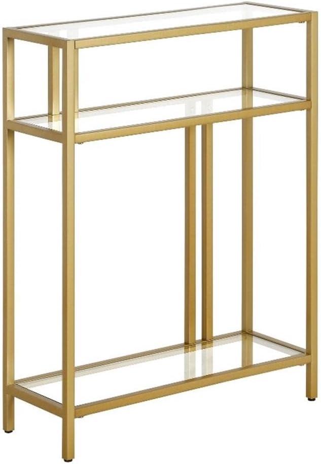 Evelyn&Zoe Cortland 22" Wide Rectangular Console Table with Glass Shelves, Brass