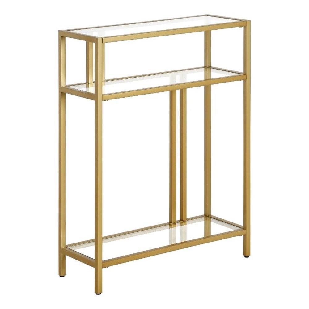 Evelyn&Zoe Cortland 22" Wide Rectangular Console Table with Glass Shelves, Brass