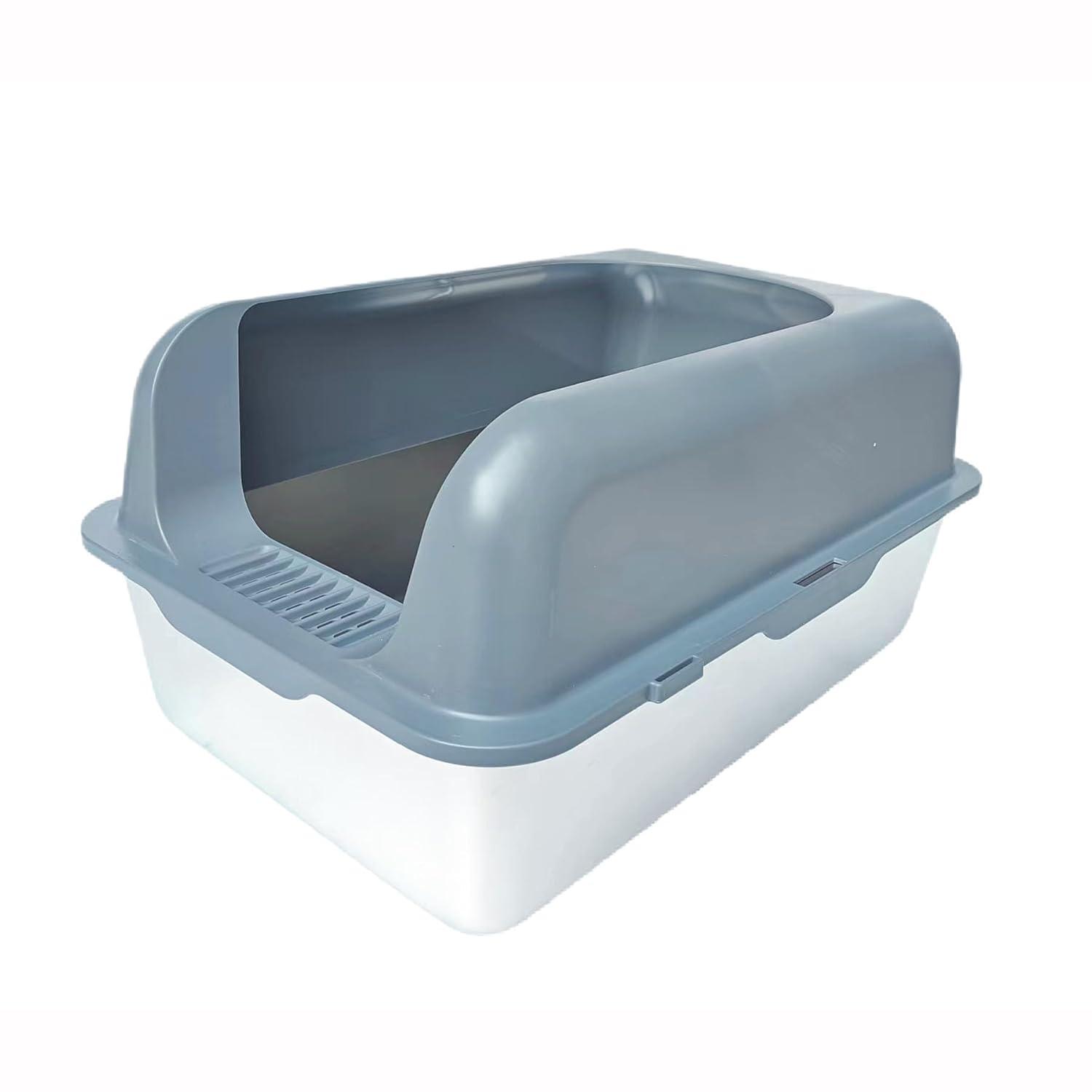 KUNWU Stainless Steel Semi-closed Cat Litter Box 24"x 16"x 12" with Enclosure Lid, Scoop and Step, Easy Clean, Never Absorbs Odor