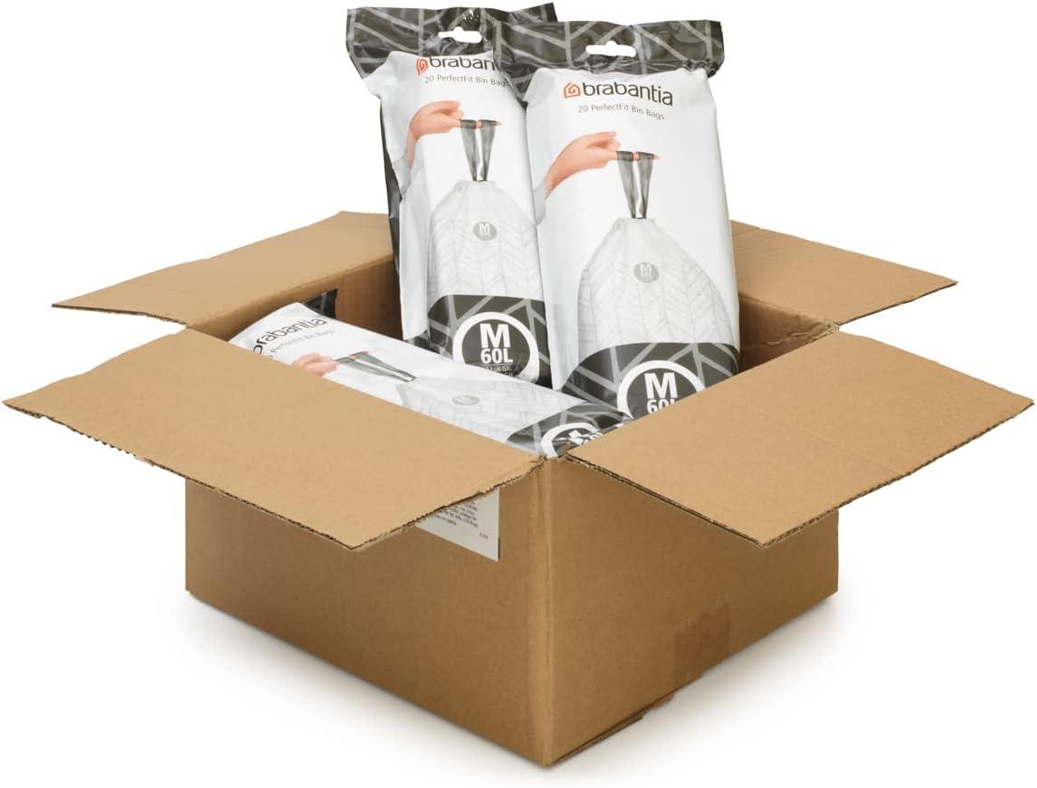 Brabantia PerfectFit Trash Bags with Drawstring Handles, Code M, 16 gallon (60L), 120 Count