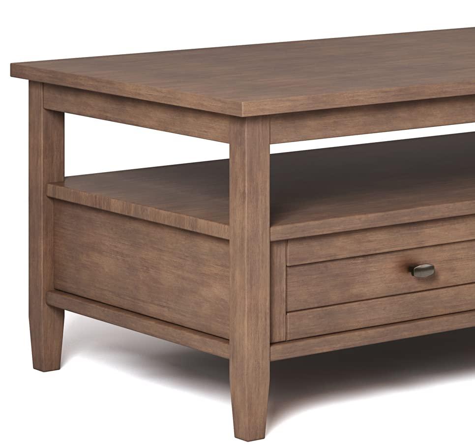 Simpli Home Warm Shaker 48"W Solid Wood Coffee Table with Two Storage Drawers and Open Shelf