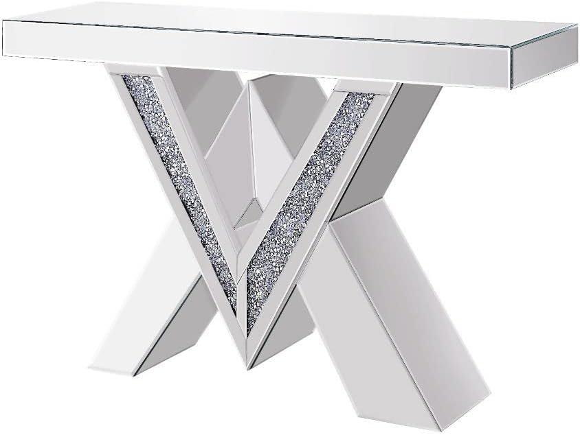 48" Modern Mirrored Console Table with Faux Diamond Inlay