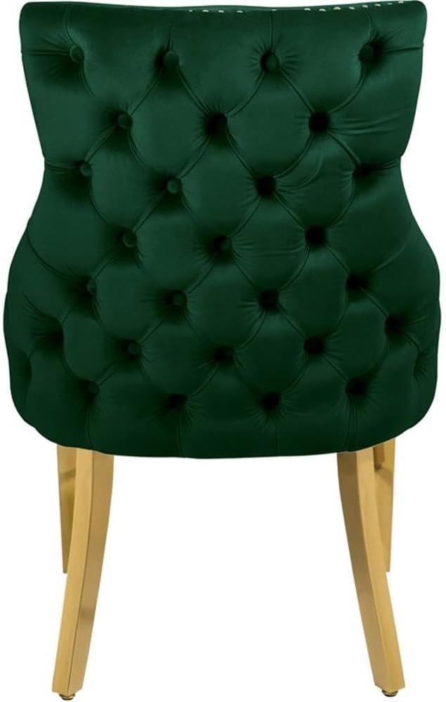 Meridian Furniture Tuft Gray Velvet Dining Chair in Gold Finish (Set of 2)