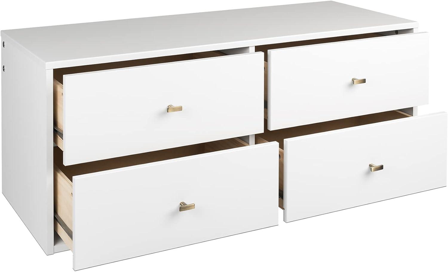 Serenity White Floating Dresser with Brushed Brass Knobs