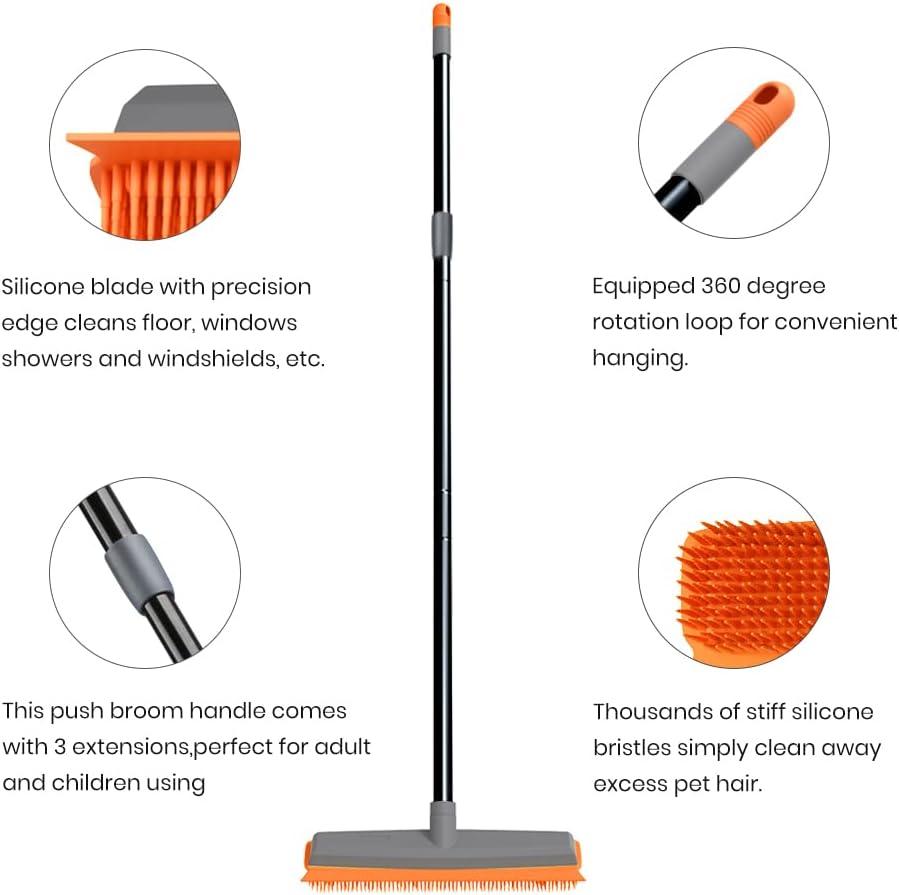 Rubber Push Handle Broom for Hardwood Floor,Carpet Rake Pet Hair Remover Broom