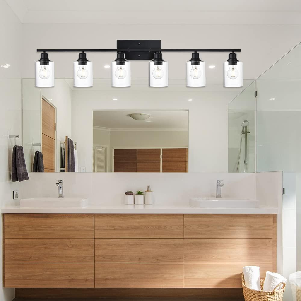 VINLUZ  Modern 6-lights Vanity Lighting Fixture for Bathroom black