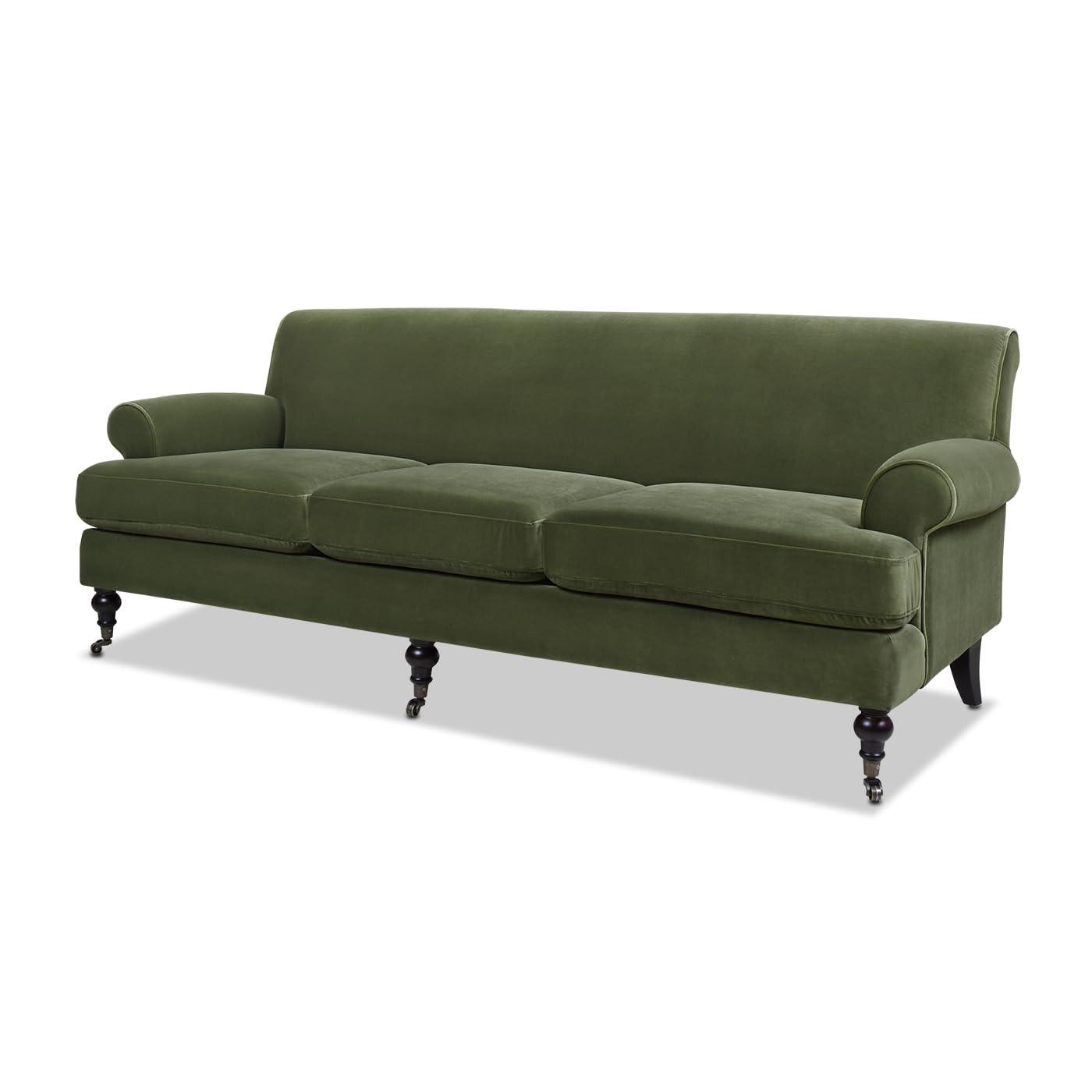 Jennifer Taylor Home Alana 88" Lawson Living Room Three-Cushion Tightback Sofa Couch with Metal Casters, Olive Green