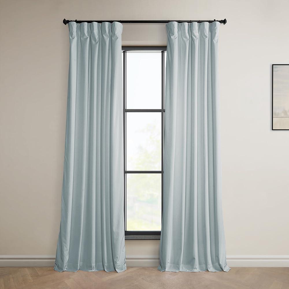 Half Price Drapes Aquarius Blue Heritage Plush Velvet Room Darkening Curtains (1 Panel), 50W X 108L