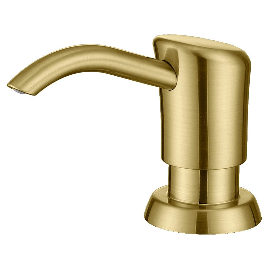 GAGALIFE Built in Sink Soap Dispenser or Lotion Dispenser for Kitchen Sink, Brushed Gold ABS Pump Head, with 17 Ounce Large PET Soap Bottle