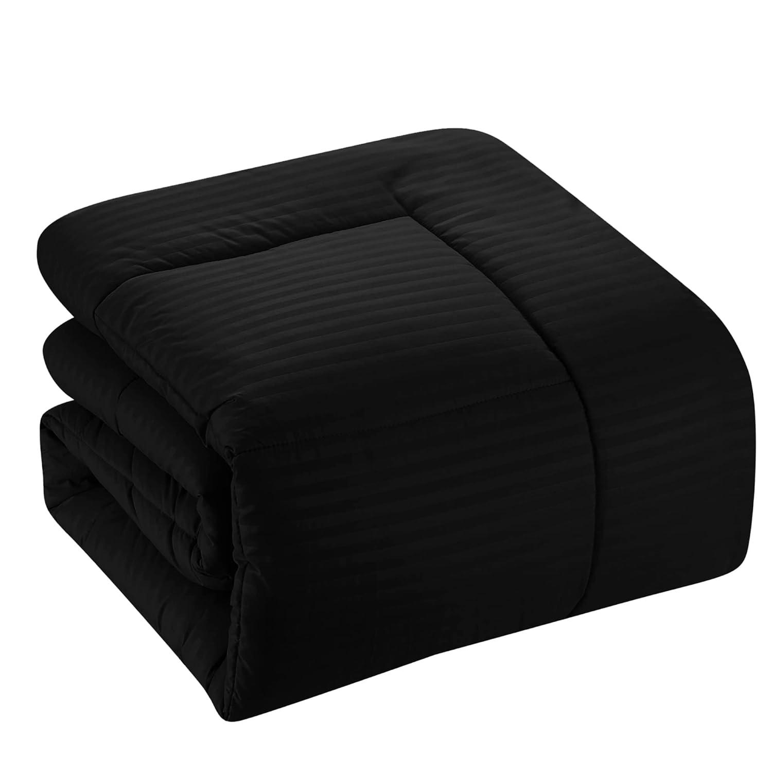 8 Piece Embossed Dobby Stripe Bed In A Bag Set - Queen, Black