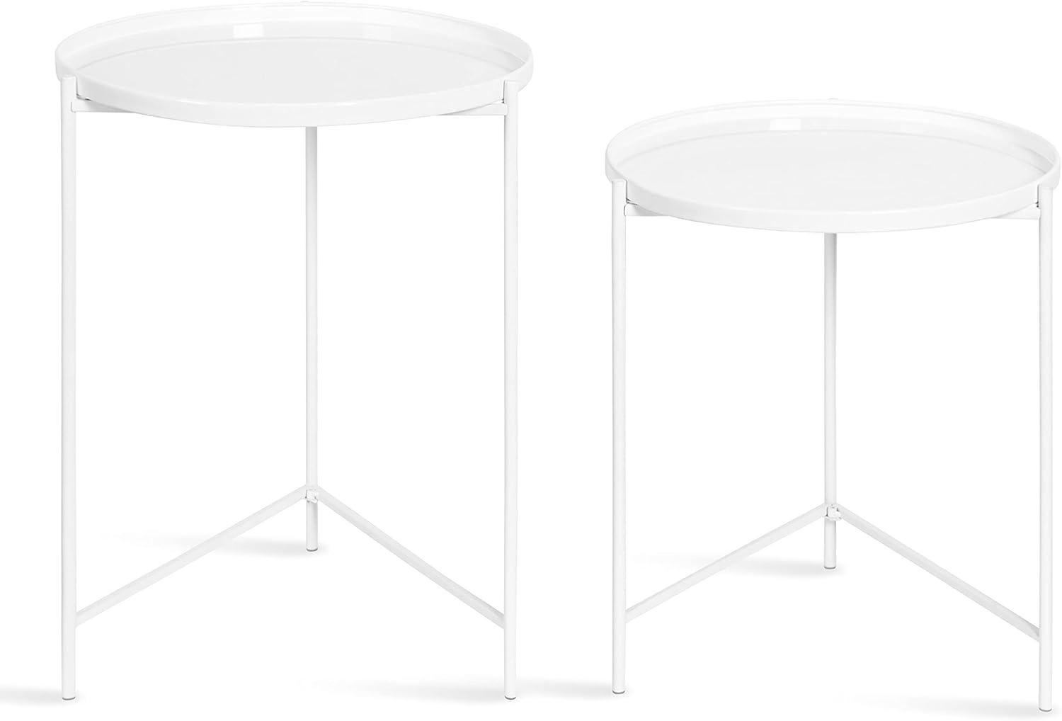 Modern Geometric White Round Metal Nesting Tables Set