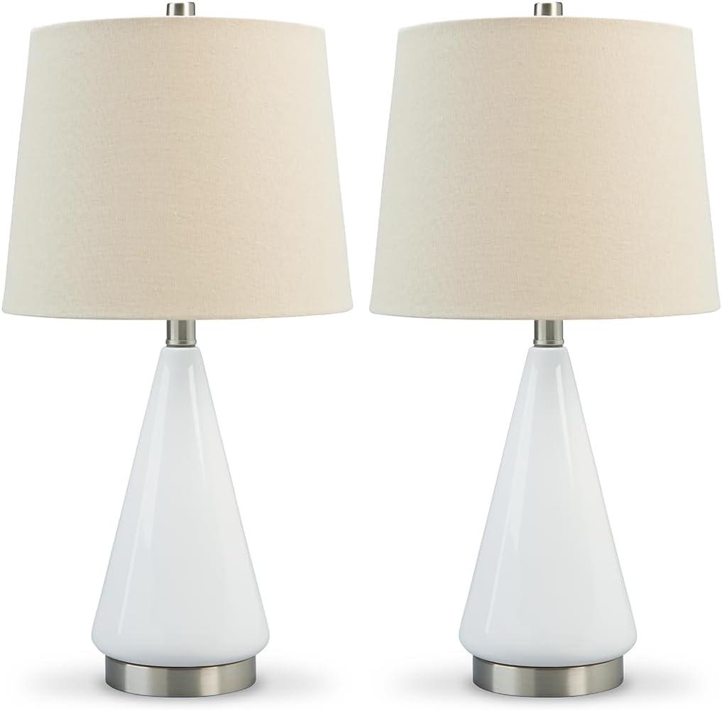 Signature Design by Ashley (Set of 2) Ackson Table Lamps White/Silver: Contemporary Ceramic & Metal, 22.5" Height