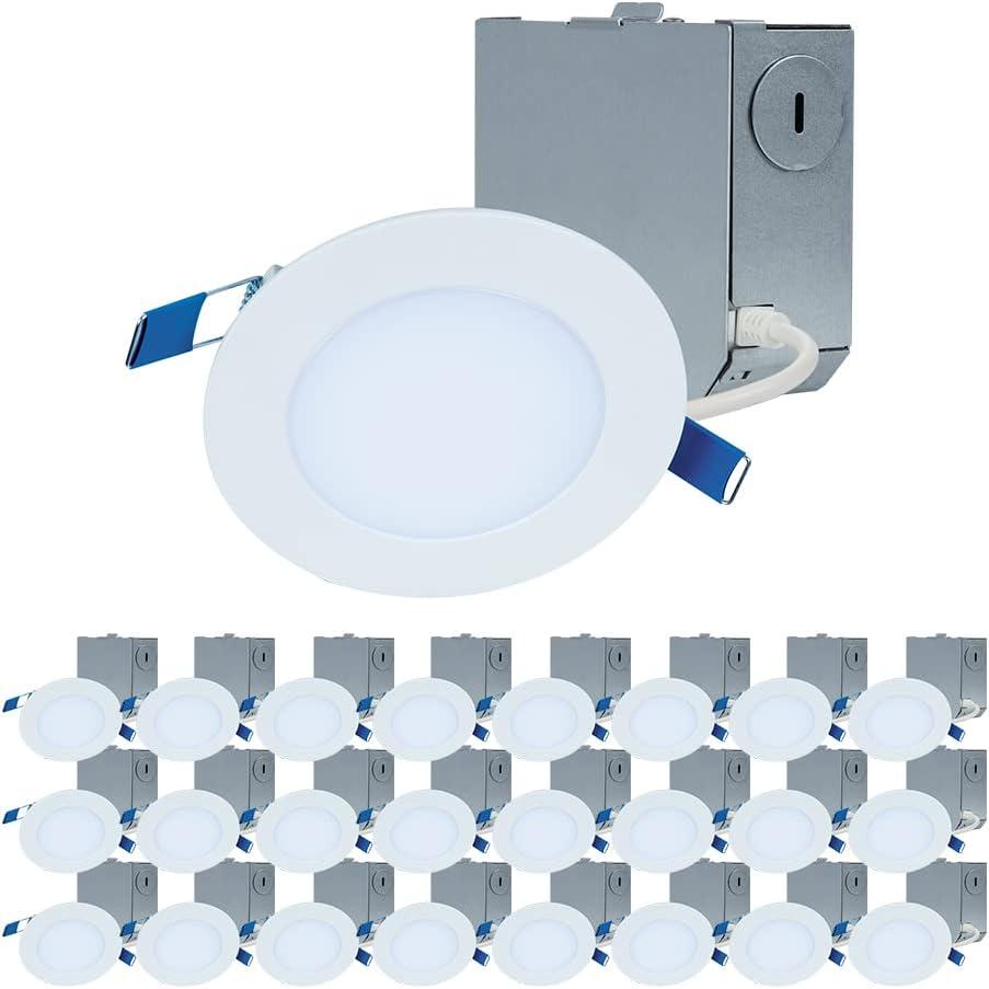 Bright White Aluminum LED Recessed Lighting 24-Pack