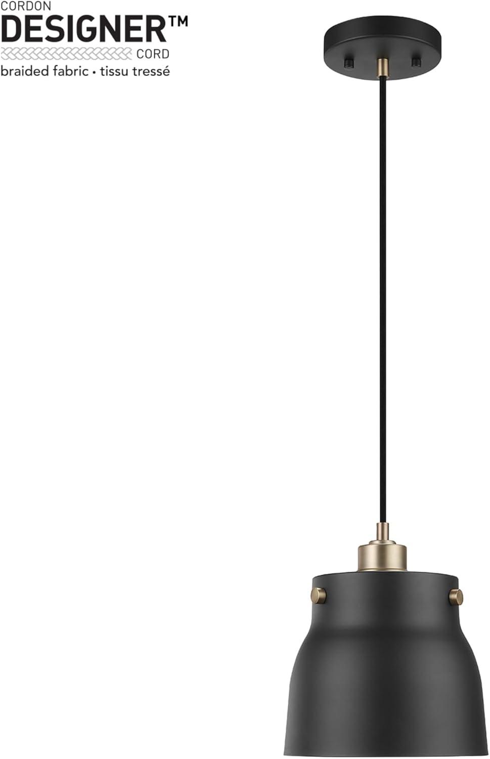 Matte Black Mini Pendant Light with Brass Accents