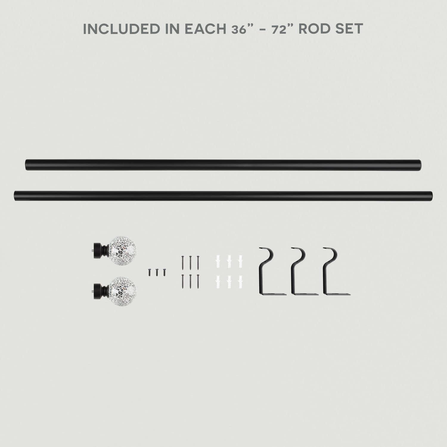 Exclusive Home 66"-120" White Mosaic Curtain Rod - Matte Silver: Adjustable Iron Rod, Ball Finial, 25lb Capacity