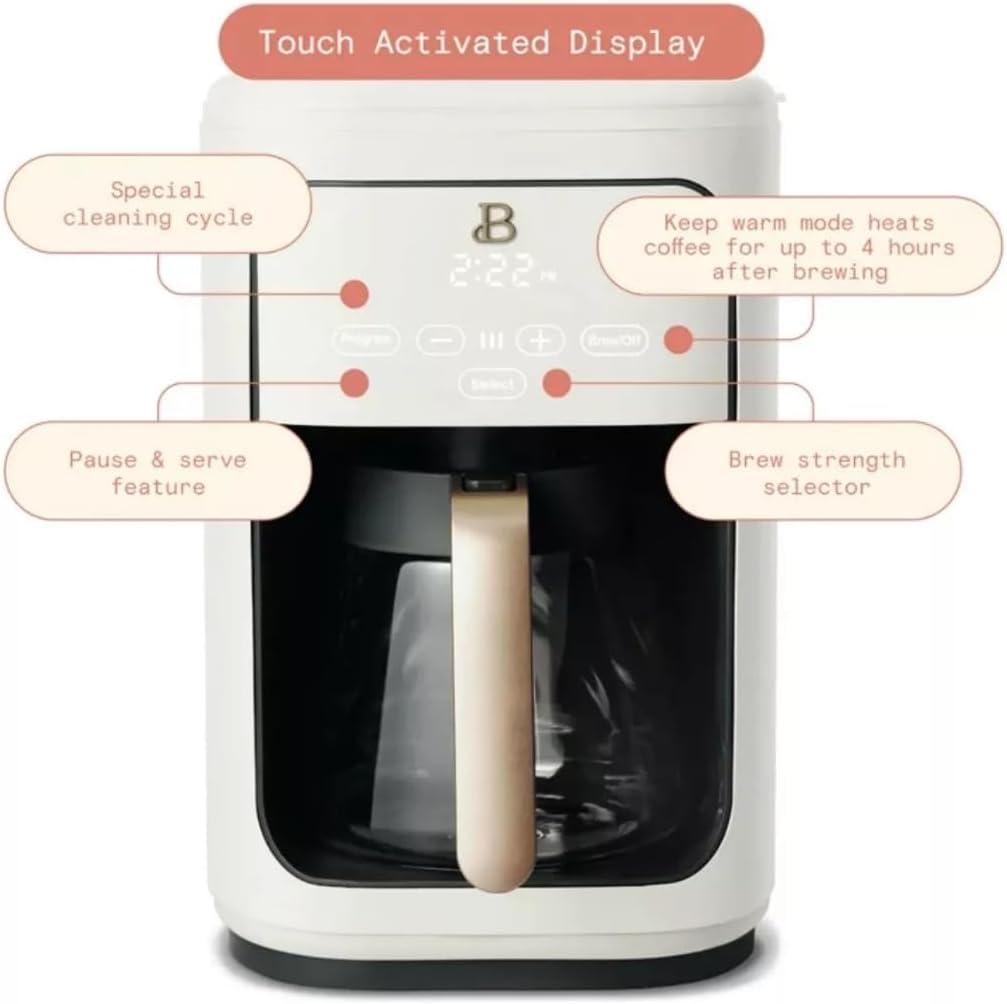 Beautiful 14-Cup Programmable Drip Coffee Maker with Touch-Activated Display, White Icing by Drew Barrymore