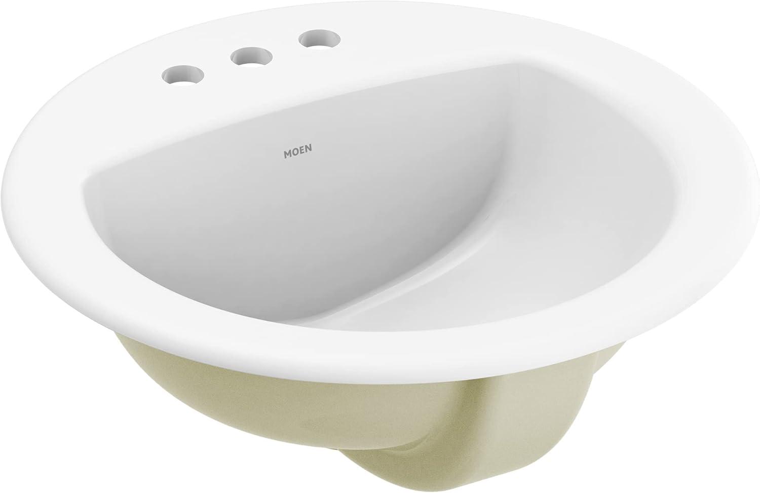 White Ceramic Round Drop-In Bathroom Sink with Gloss Finish