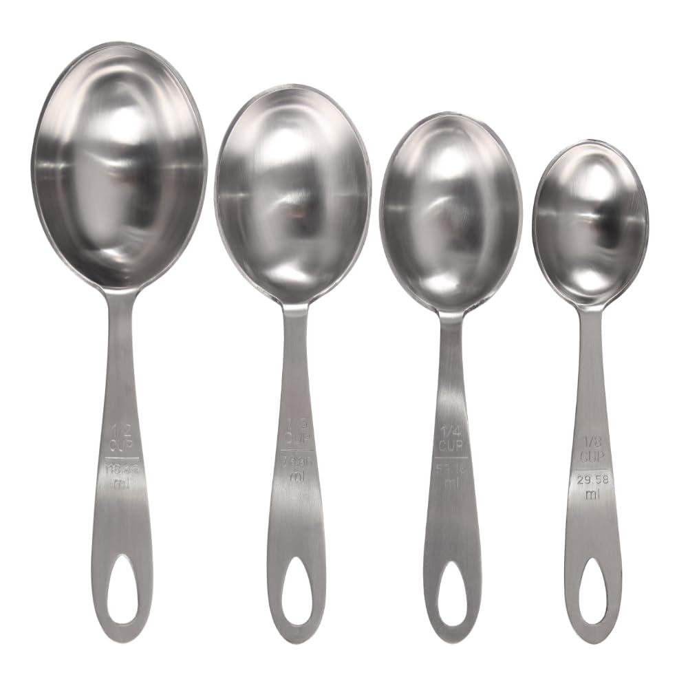 Shetler's Measuring Scoop Set, Durable 4-Piece Stainless Steel Spoon Set for Accurate Measurement of Dry and Wet Ingredients, for Baking and Cooking