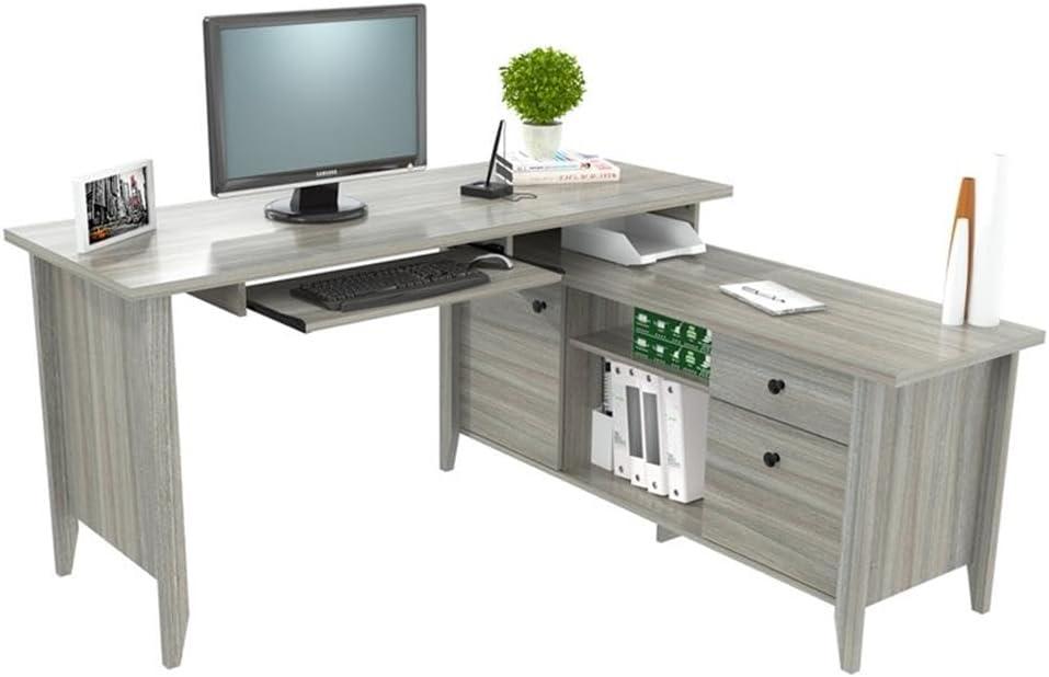 Espresso Oak L-Shaped Corner Desk with Keyboard Tray and Filing Cabinet