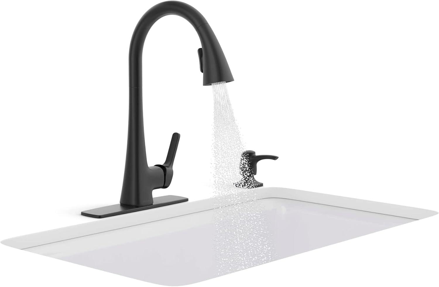 Matte Black Pull-Down Kitchen Faucet with Soap Dispenser