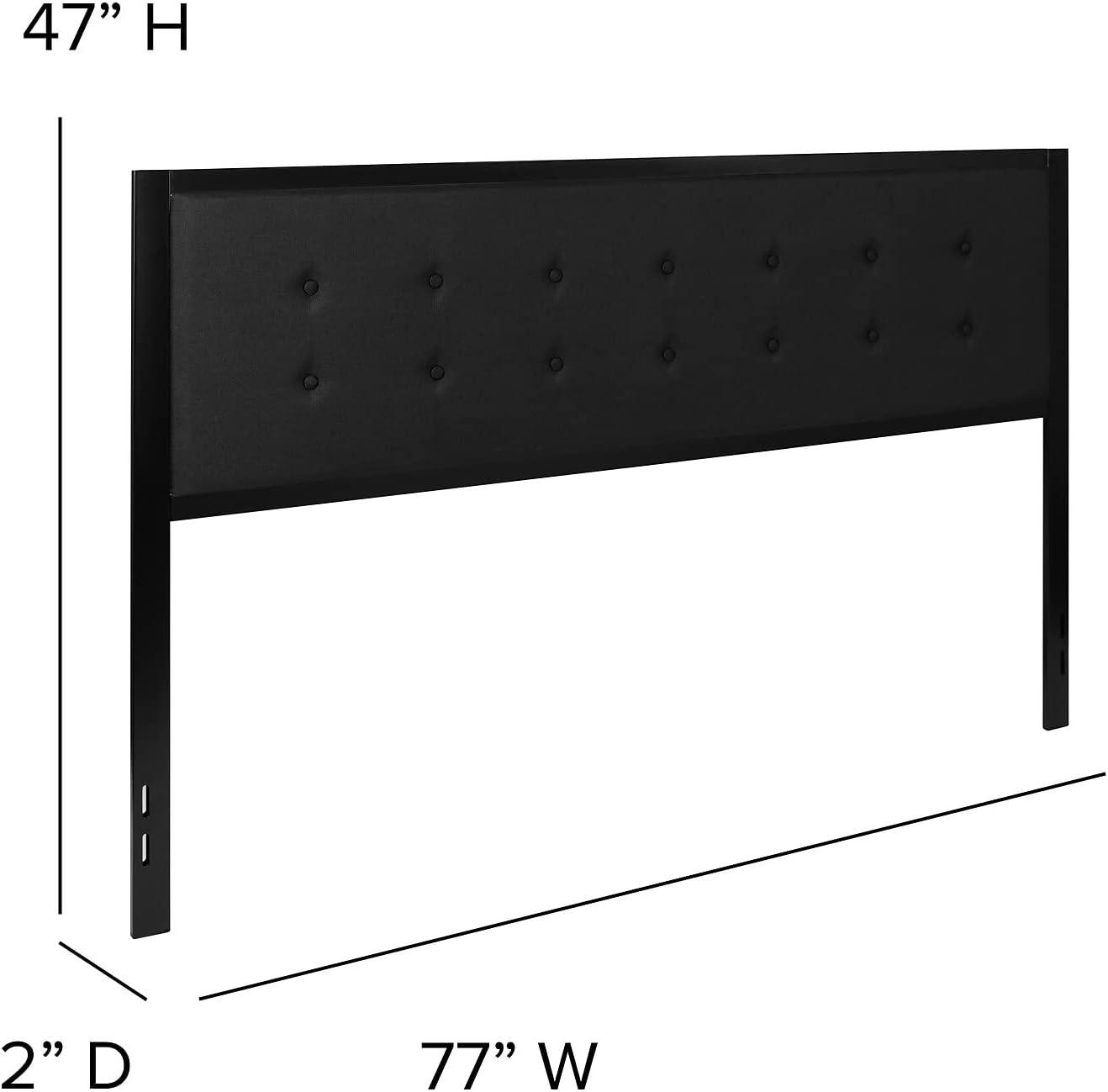 Sleek Black Upholstered King Headboard with Metal Tufting