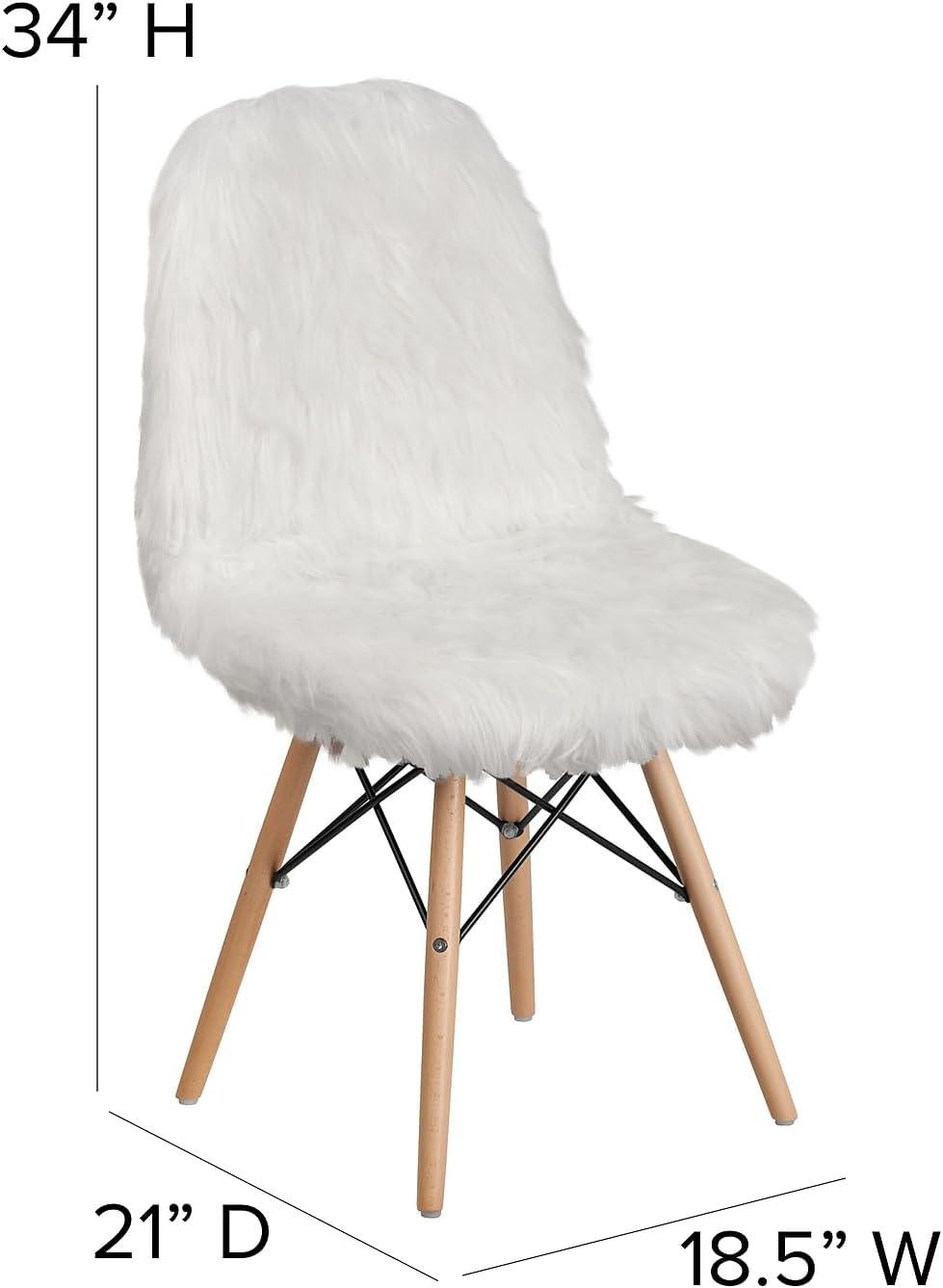 Retro Chic White Faux Fur Accent Chair with Beechwood Base