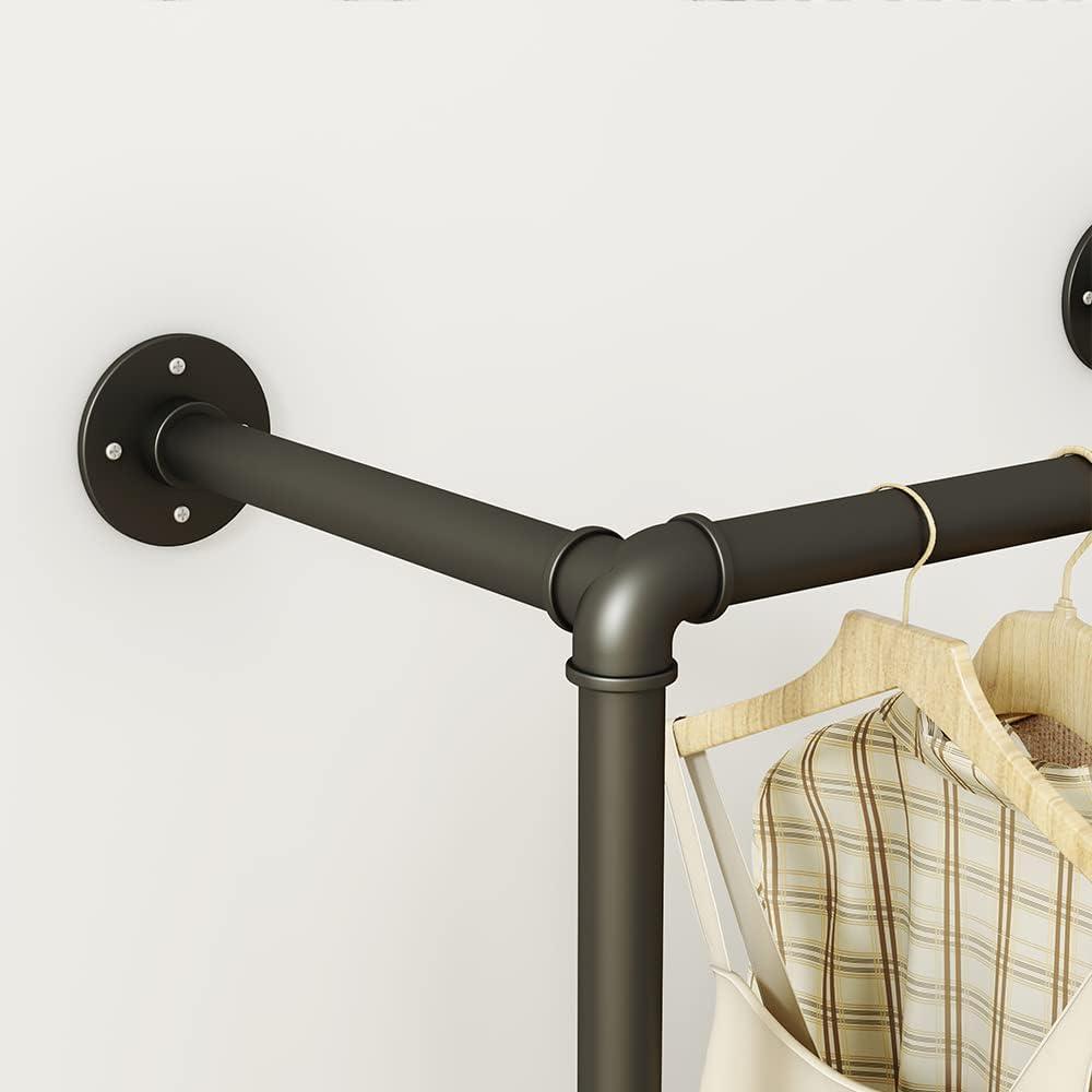 Black Industrial Pipe Wall Mounted Clothing Rack with Shelves