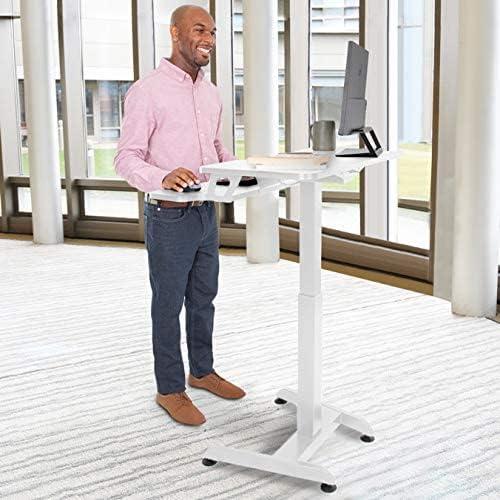 Cruizer Premier Electric Height Adjustable Mobile Podium with Keyboard Tray – White – Stand Steady