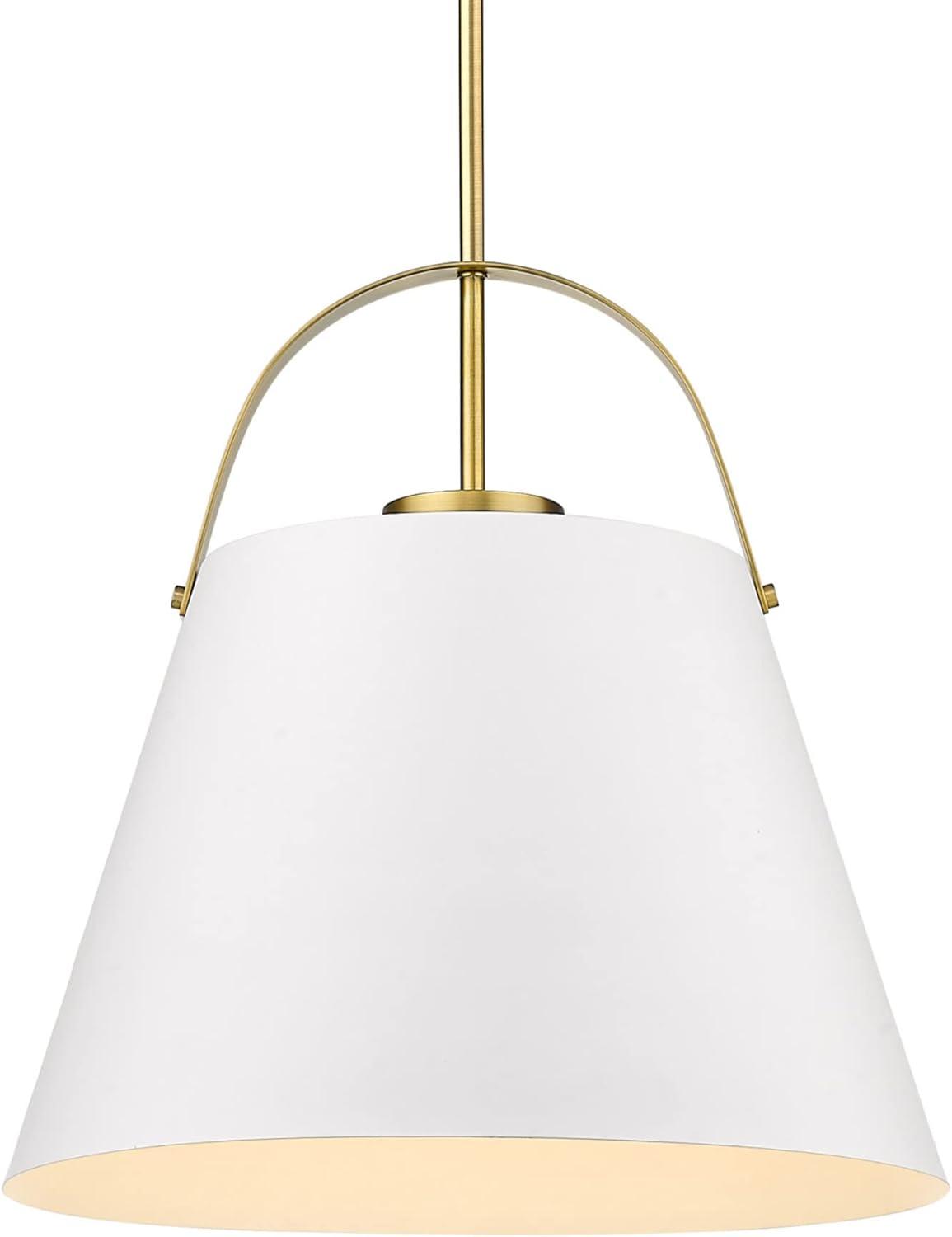 Matte White and Heritage Brass 12.5" Contemporary Pendant Light