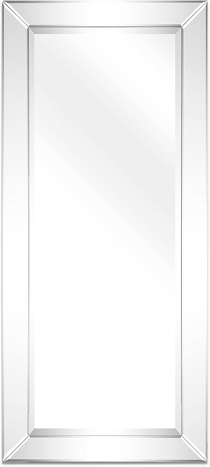 Elegant Rectangular 24" x 54" Wood Frame Wall Mirror with Silver Bevel