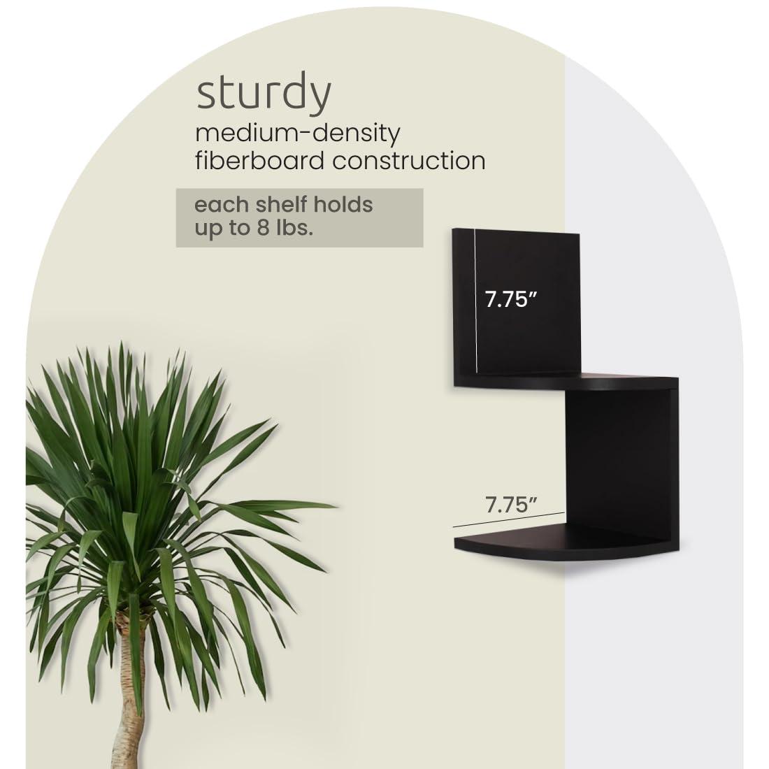 Black Wood Floating Corner Shelves Set for Wall