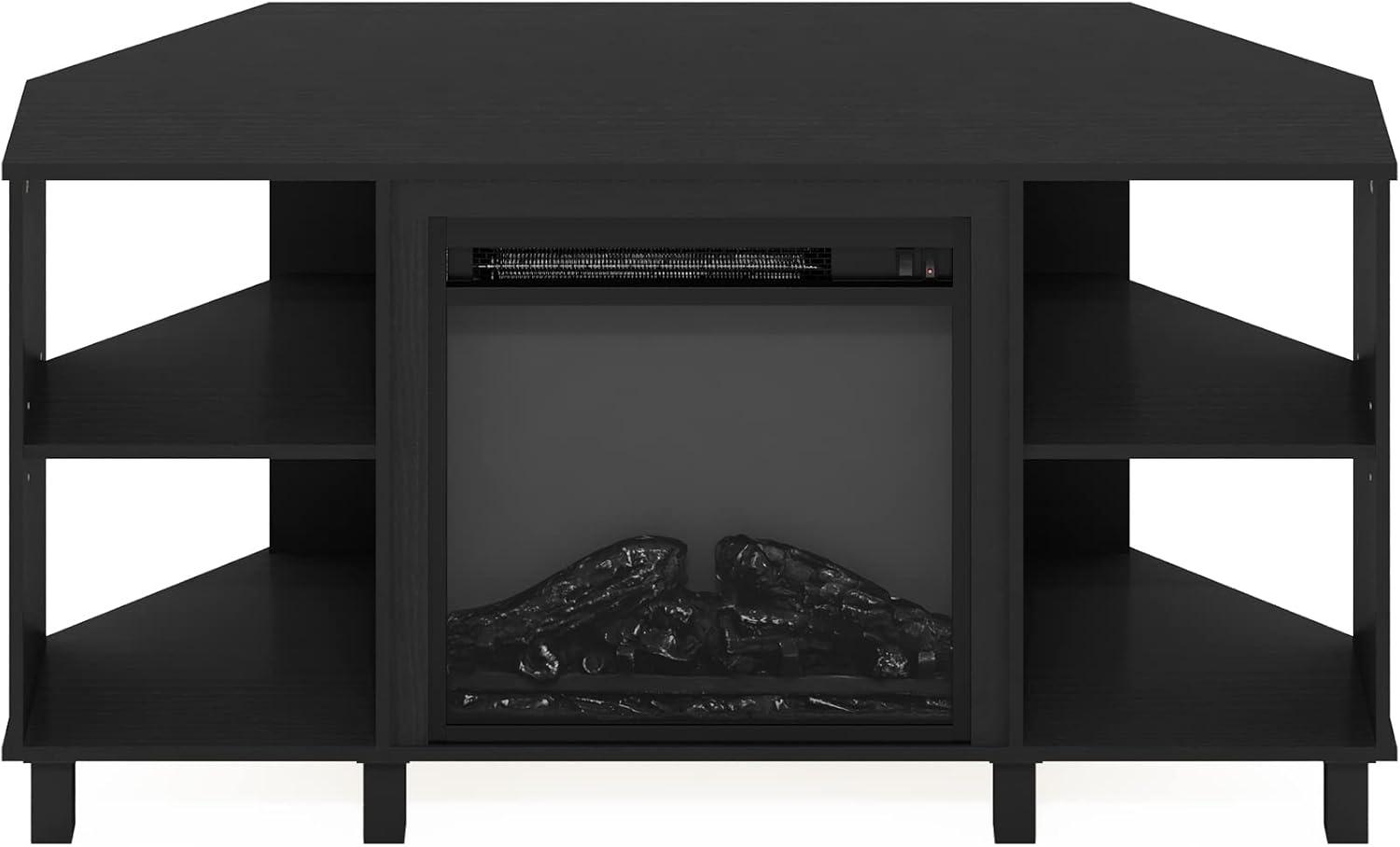 Gray Jensen Corner TV Stand with Electric Fireplace and Metal Legs