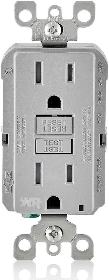 Leviton GFWT1-GY Tamper/Weather Resistant GFCI Receptacle, 15A, 125V, Gray