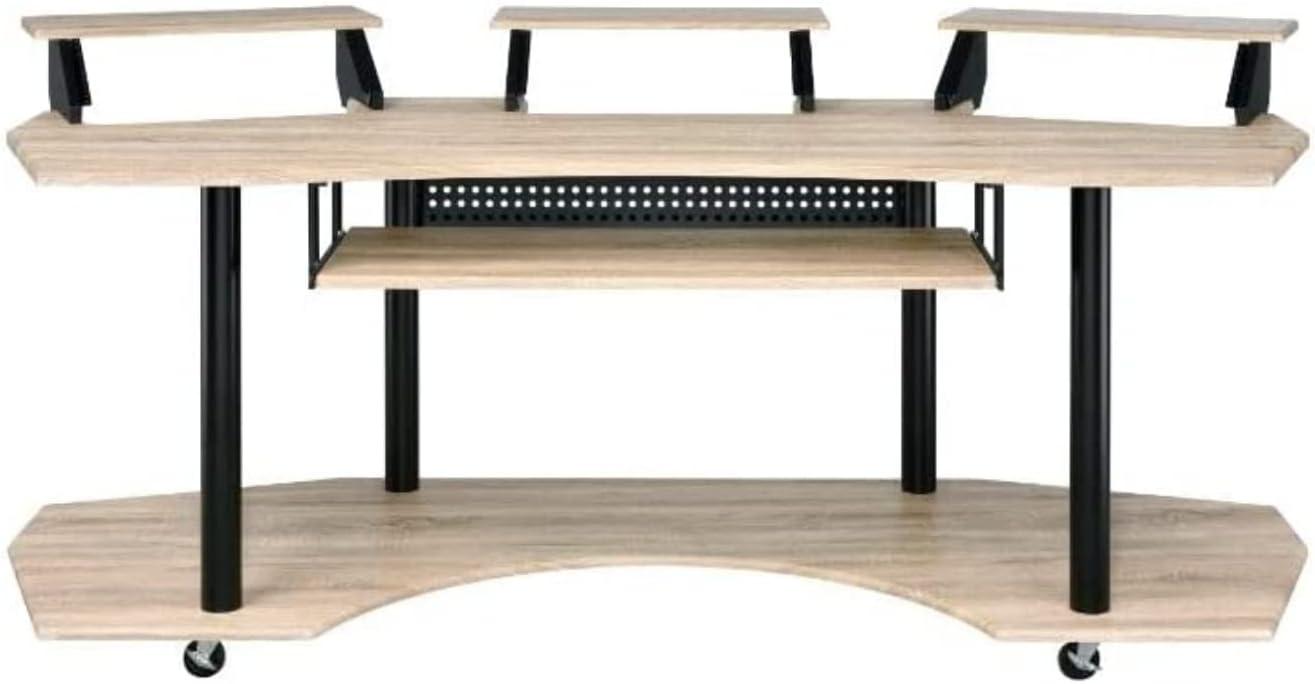 Acme Furniture Eleazar 3 Stands Computer Desk Natural Oak: Metal Frame, Veneer Surface, Hutch Storage