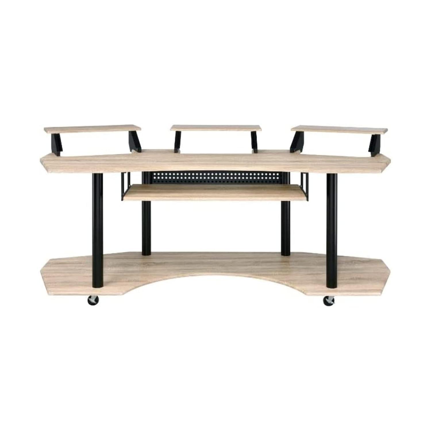 Acme Furniture Eleazar 3 Stands Computer Desk Natural Oak: Metal Frame, Veneer Surface, Hutch Storage
