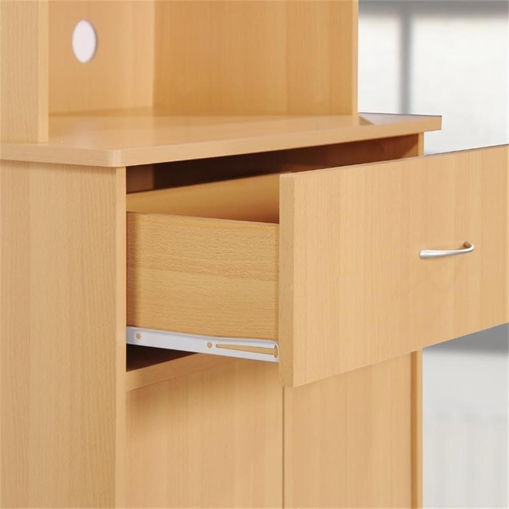 HODEDAH IMPORT Long Standing Kitchen Cabinet with Top & Bottom Enclosed Cabinet Space, One Drawer, Large Open Space for Microwave, White