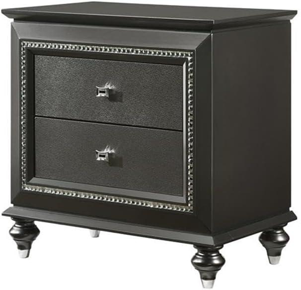 Contemporary Style 2 Drawer Wooden Nightstand with Turned Legs, Gray- Saltoro Sherpi